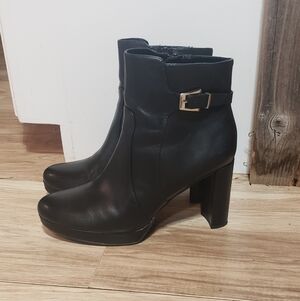 Rocker Western Moto Platform Black Polished Ankle Boots 9.5 W Buckle Detail